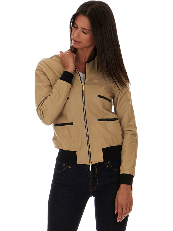 Bomberjacke für Damen aus beigem Leder - Solleciti
