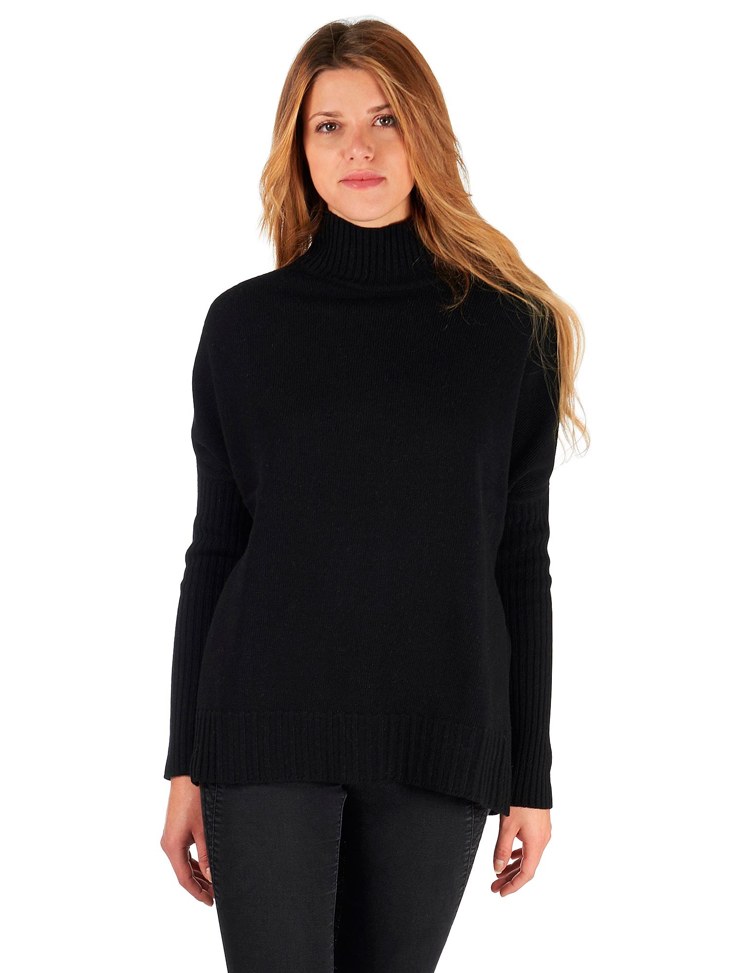 Turtleneck black merino blended wool sweater women Mariani