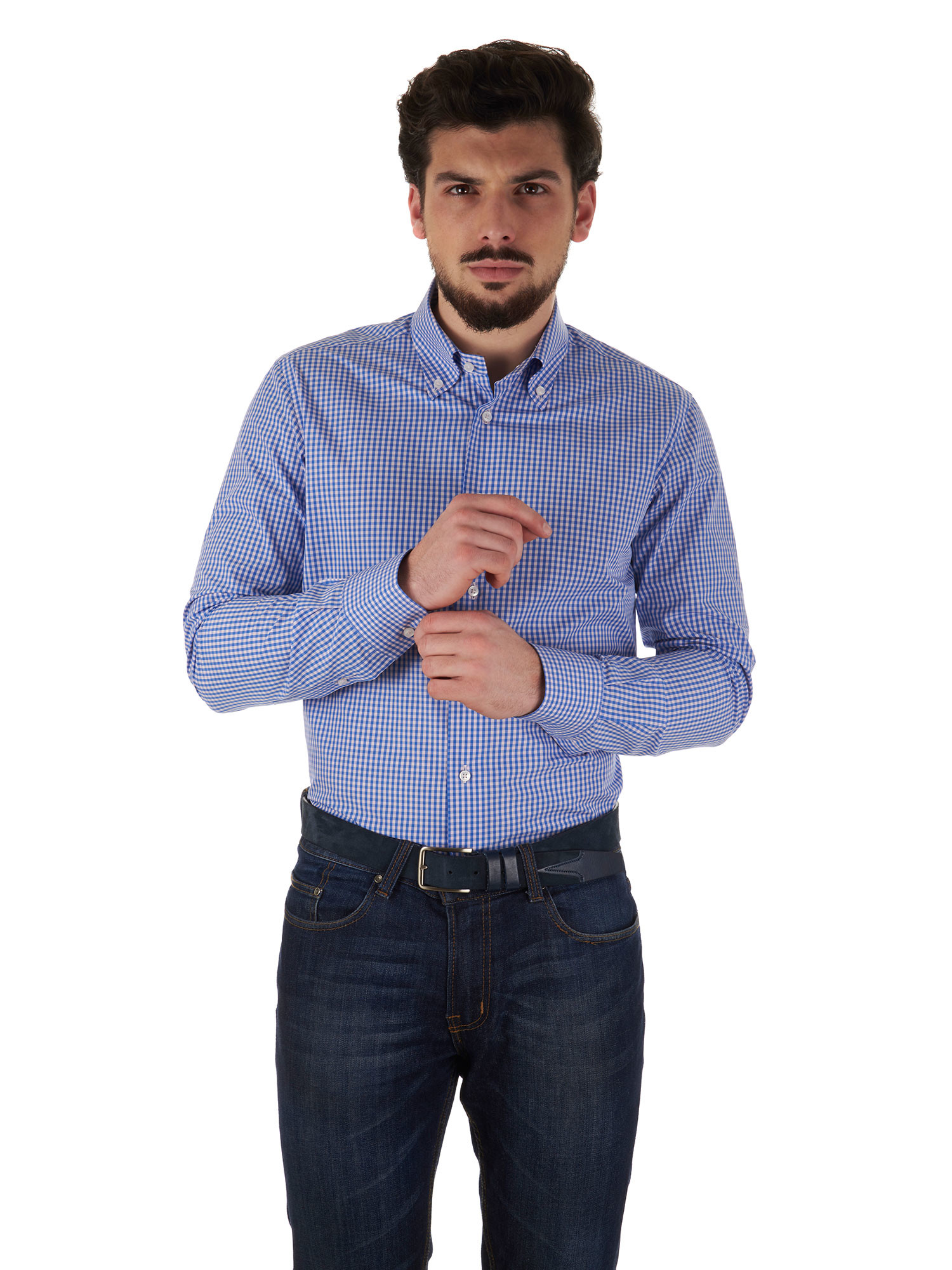 Blue and pink checkered Men's shirt casual style Marcus