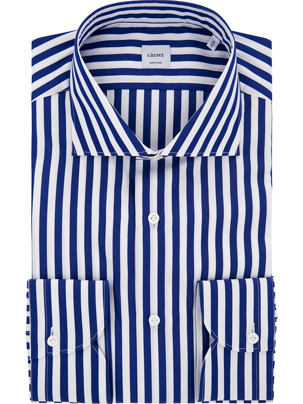 Blue And White Striped Shirt With Spread Collar In Poplin Fabric 15133 
