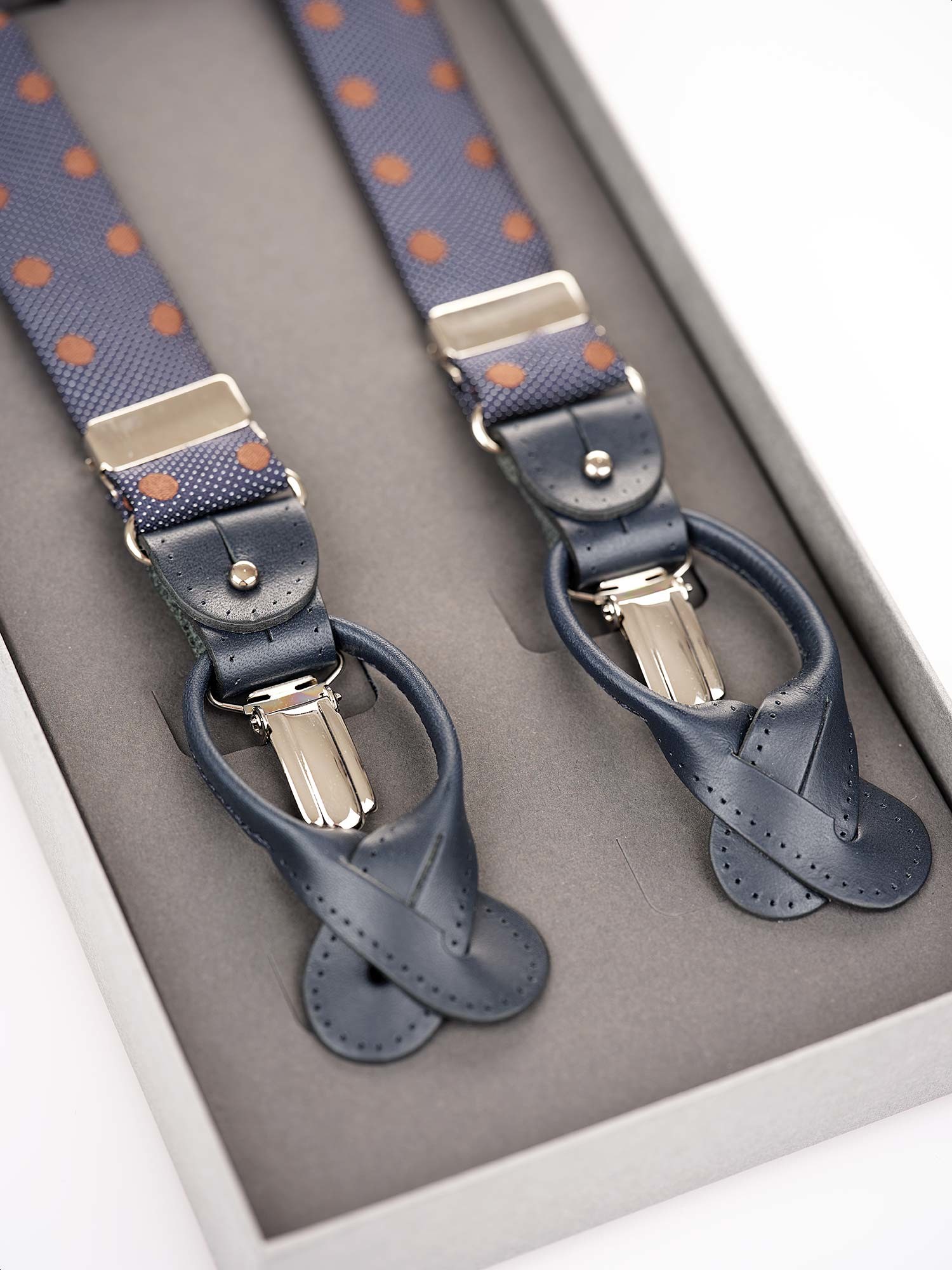 Polka dot braces for men in pure silk Rosi Collection