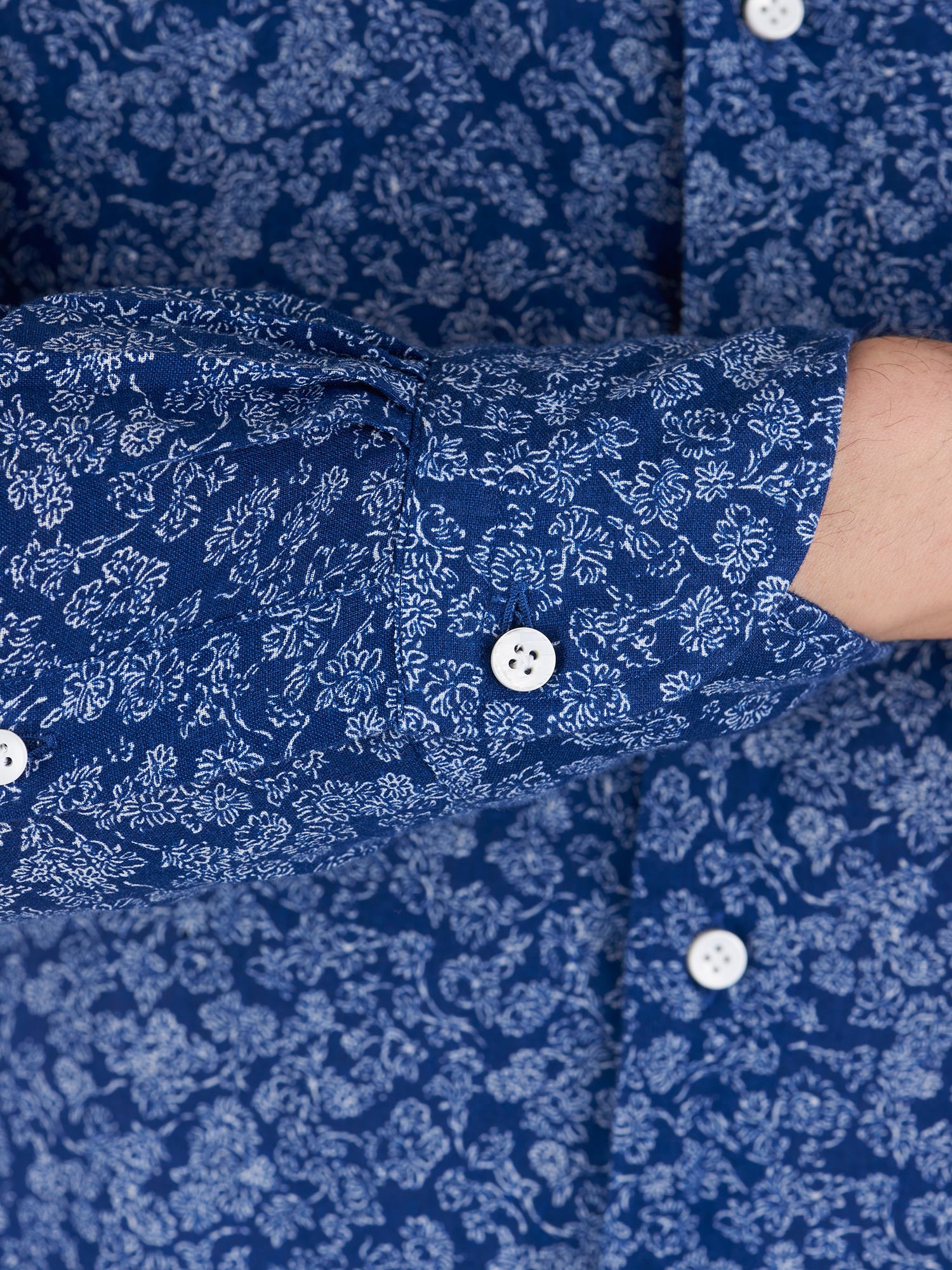 Blue printed shirt in linen and cotton - Càrrel