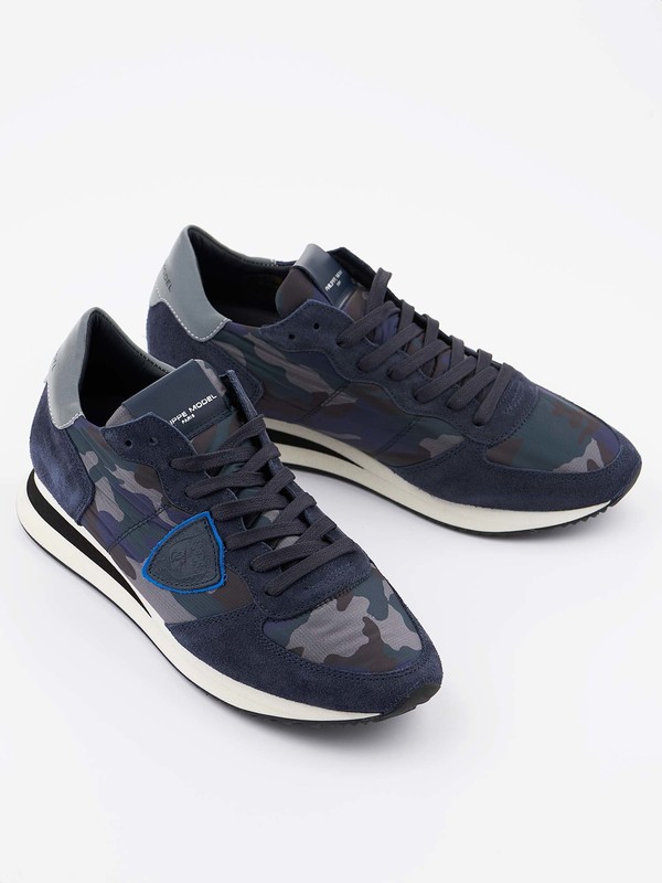 blue sneaker in nylon and suede with camouflage pattern 16104