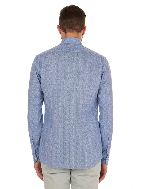 Delsiena Men's Shirt in blue striped dobby fabric