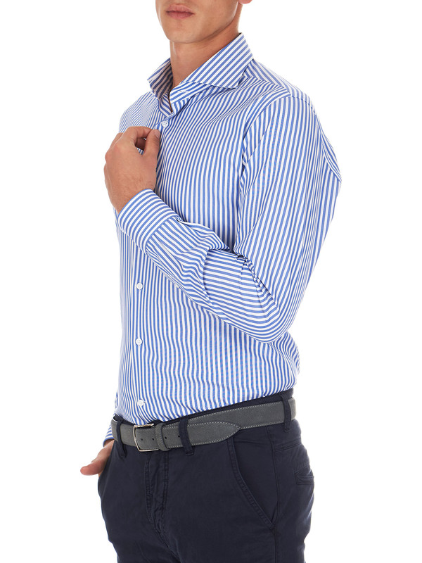 Blue and white striped men's shirt - DELSIENA