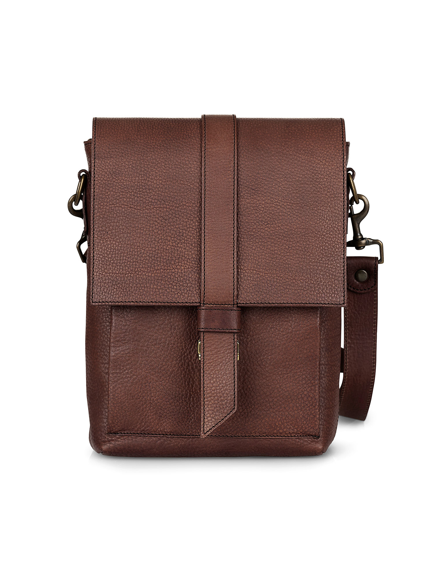 Borsello In Pelle Pieno Fiore Per Uomo - Fatto A Mano In Italia, Con Tasca Per Tablet, Chiusura A Scatto