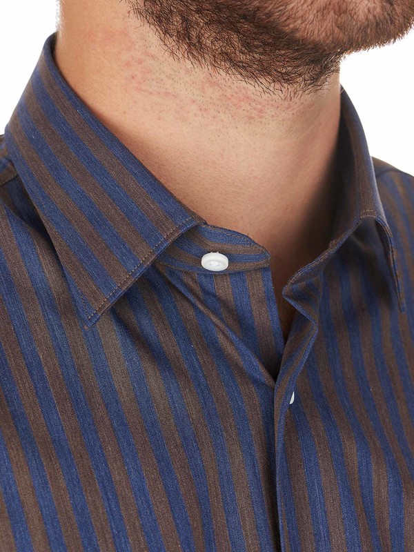 blue and brown dress shirt Brown & Light Blue Plaid Sport Shirt - Classic Fit