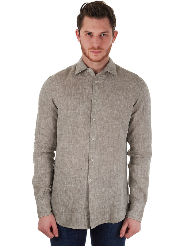 Light-brown linen shirt for men - Delsiena