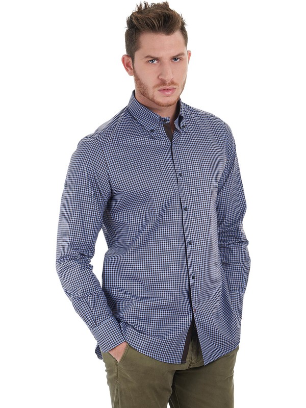 CASAMODA Camicia Da Lavoro A Quadri Comfort Fit - Puro Cotone, Azzurro, Taglia 55, Colletto Con Bottoni - 5