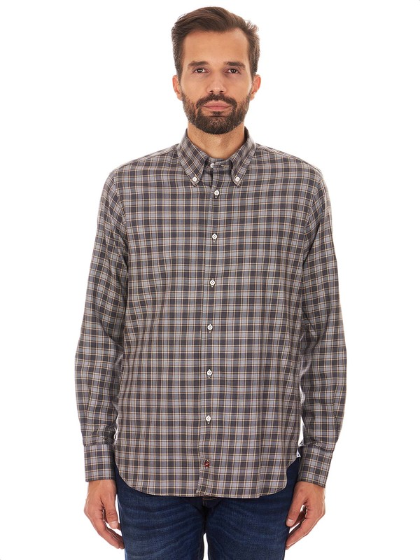 Camicia da uomo marrone in flanella di cotone e cashmere