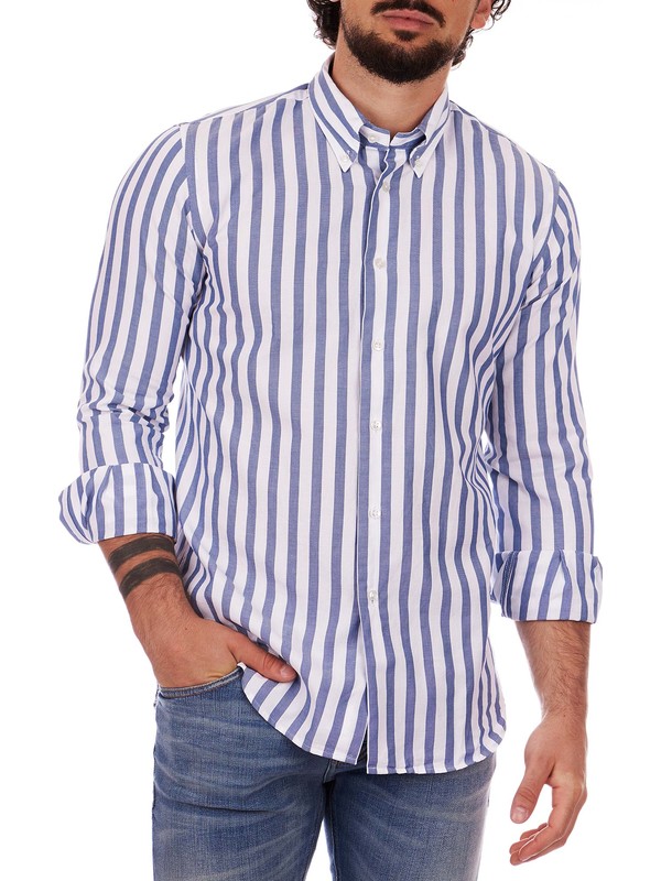 Camicia Uomo A Righe In Cotone E Lino - Maniche Larghe, Casual, Multi Colori - Foto 8