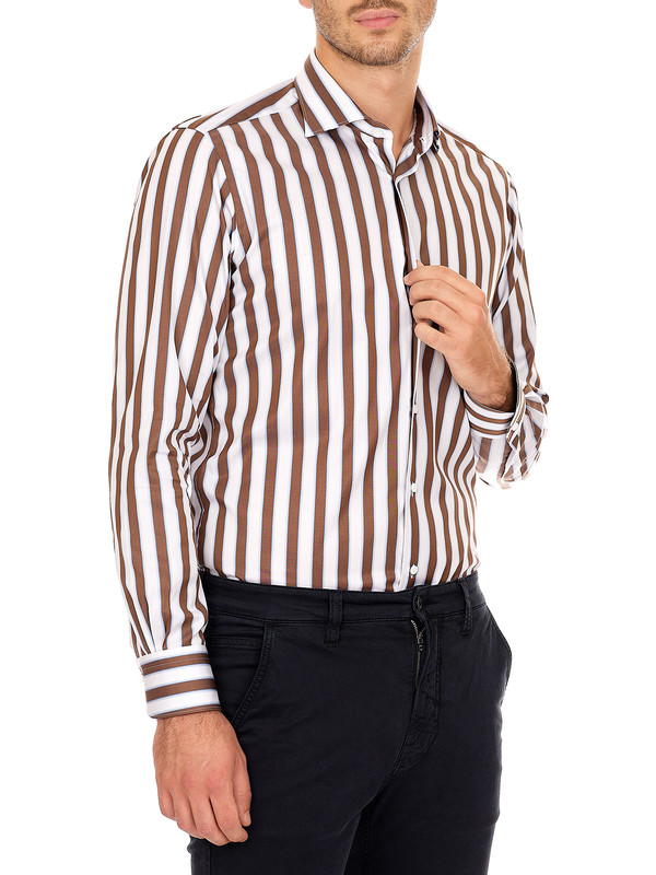 Camicia Uomo A Righe In Cotone E Lino - Maniche Larghe, Casual, Multi Colori - Foto 7