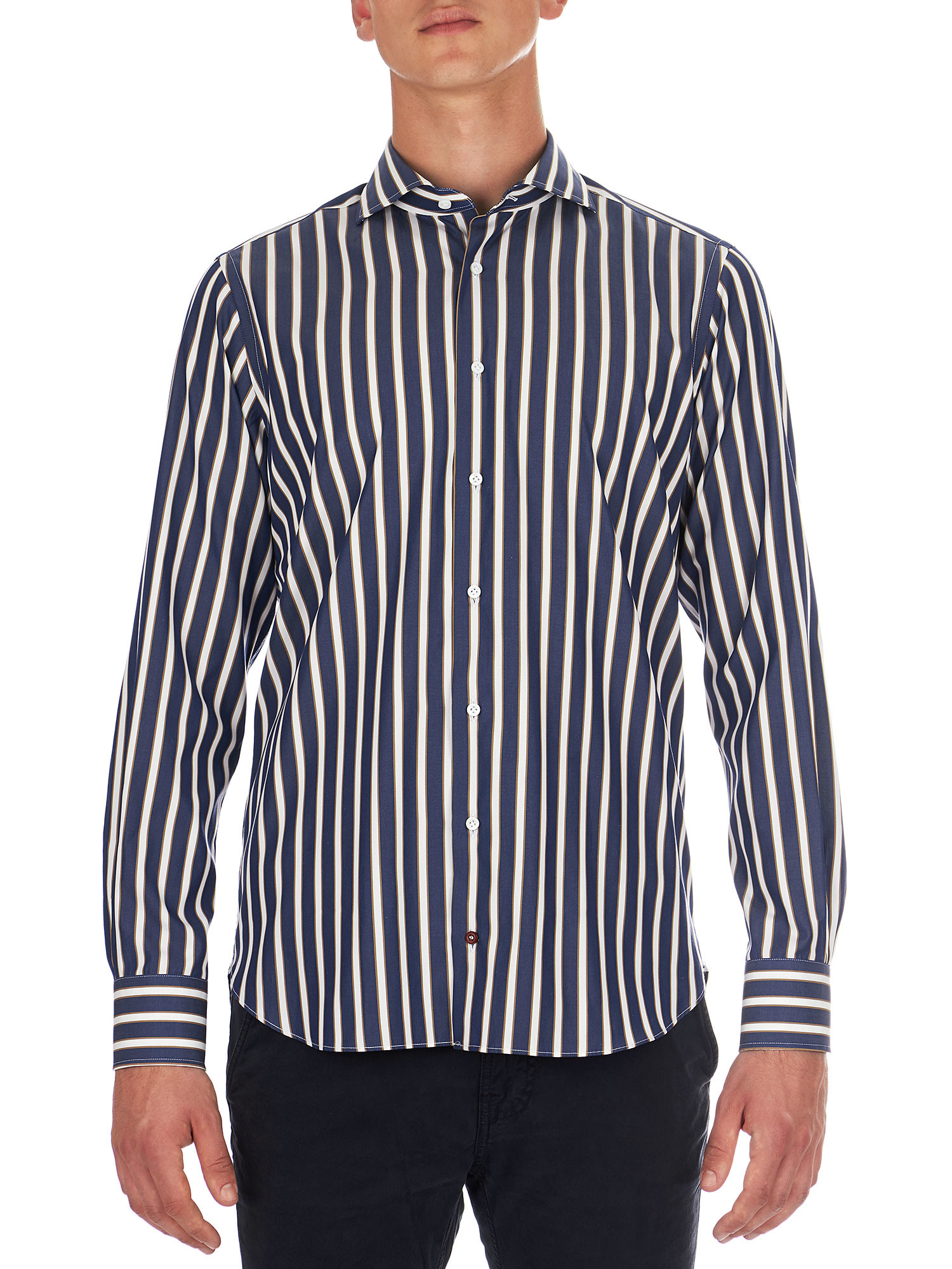 Camicia Basic Classica Riga Stretta Blu In Cotone