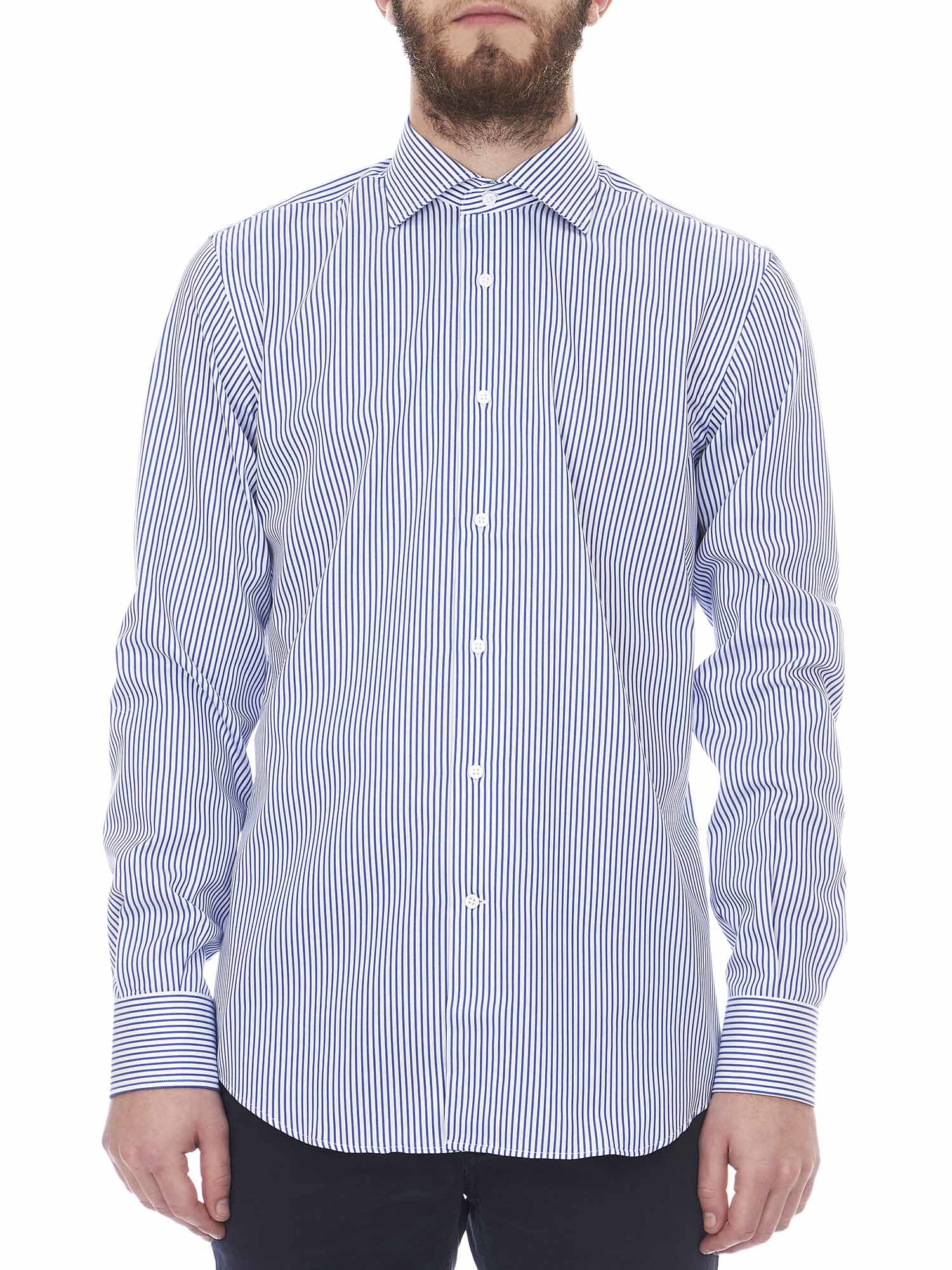 camicia a righe bianca e blu