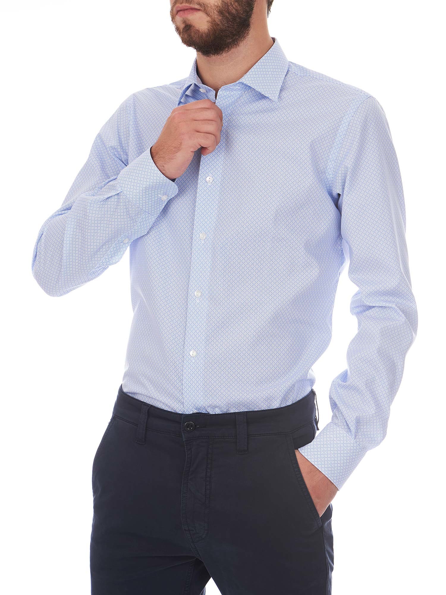 Camicia uomo tessute tecnico no stiro azzurro