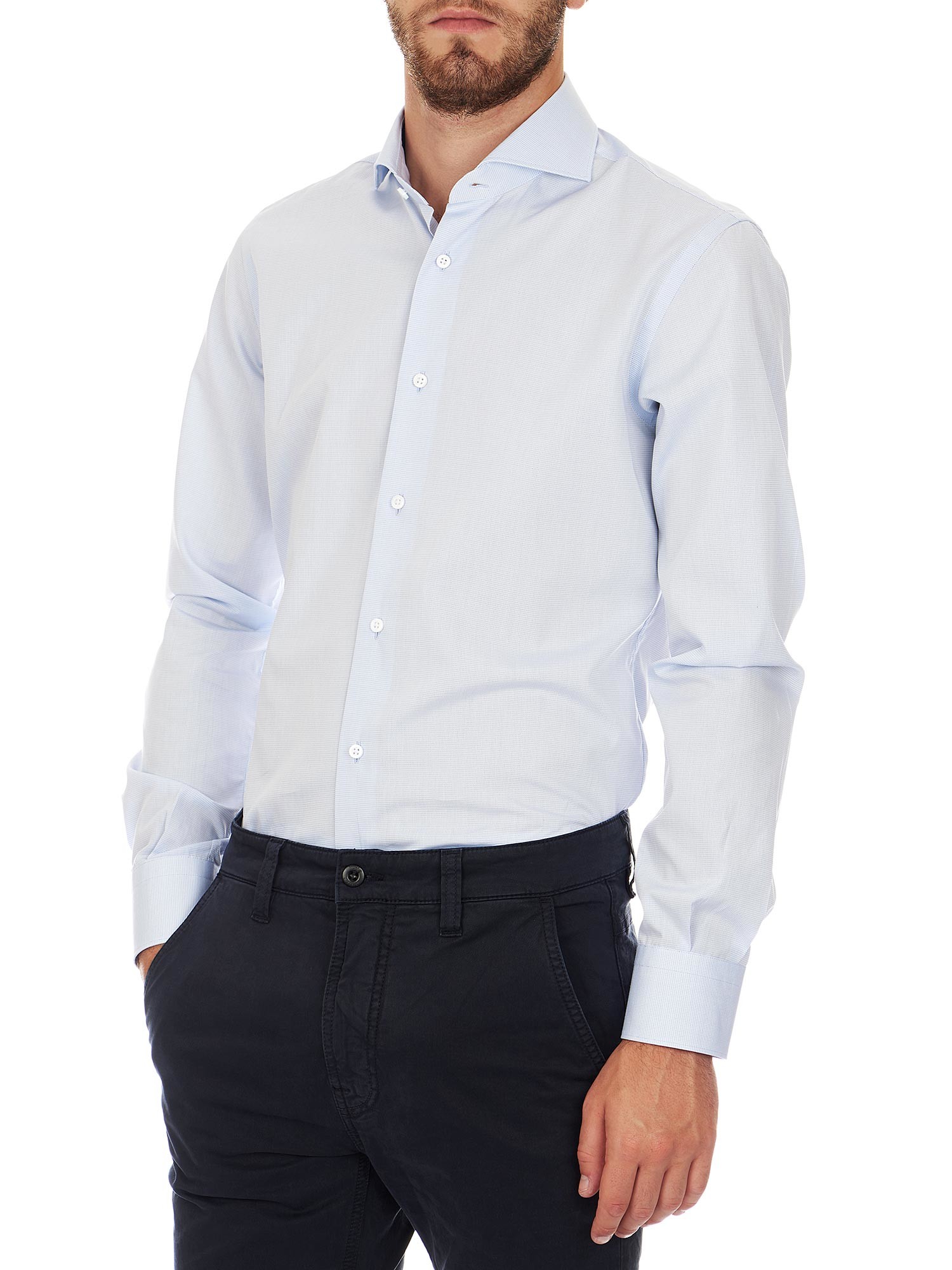 Camicia uomo in cotone operato celeste
