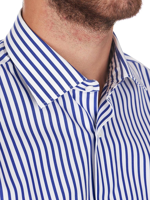 Camicia Di Cotone Doppio Ritorto A Righe Bianca E Blu Càrrel