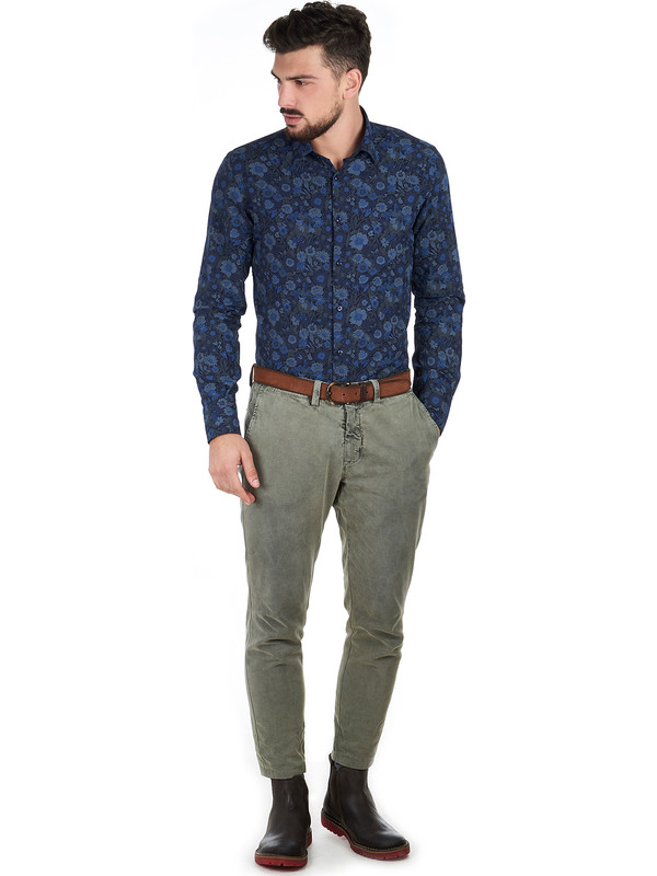 PARKLEES Camicia Uomo Jacquard Raso Floreale Manica Lunga Vestibilità Aderente Per Matrimonio E Feste