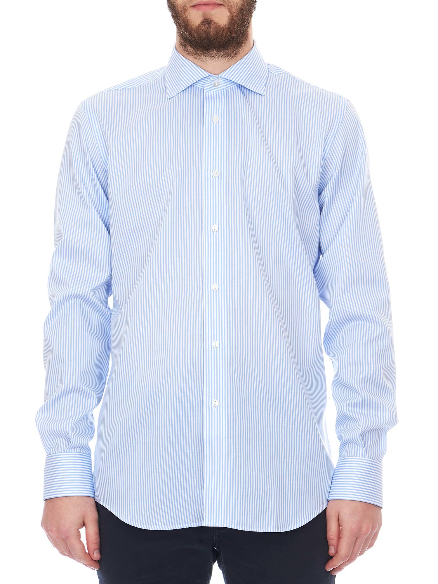 John Richmond camicia uomo a righe manica corta celeste