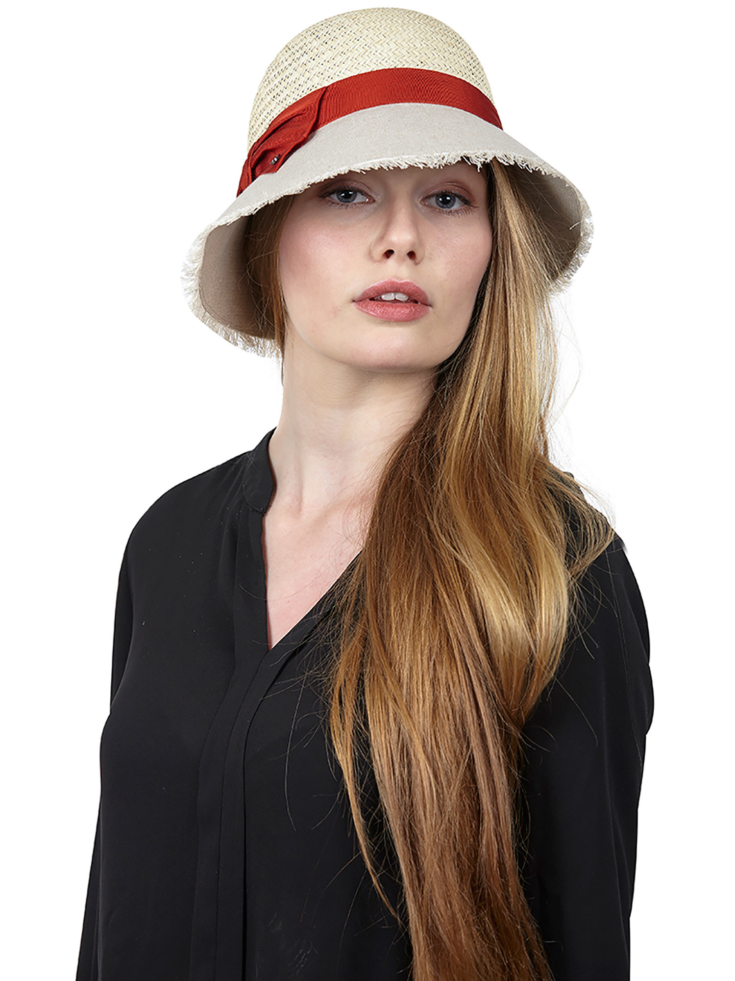 Chapeau Cloche Rouge Foncé Kathy Jeanne - Taille Unique, Style Seau, Avec Rayure, Neuf (peut Avoir De La Poussière)