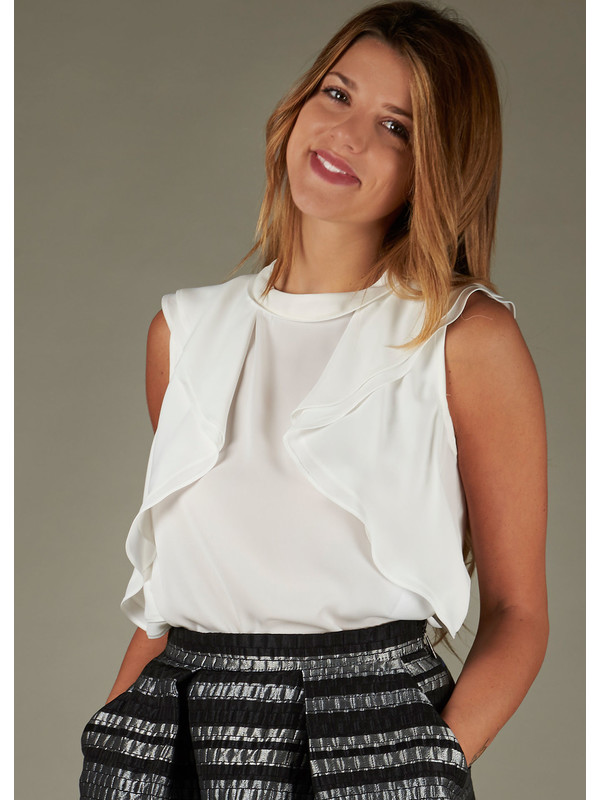 Chemise Sans Manches Femme Blanche Et Noire - Taille M - Occasion Très Bon état