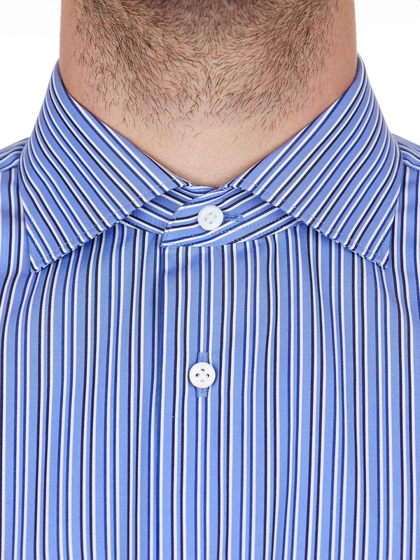 Chemise en mousseline de coton avec col sans rabat - Bleu/rayures