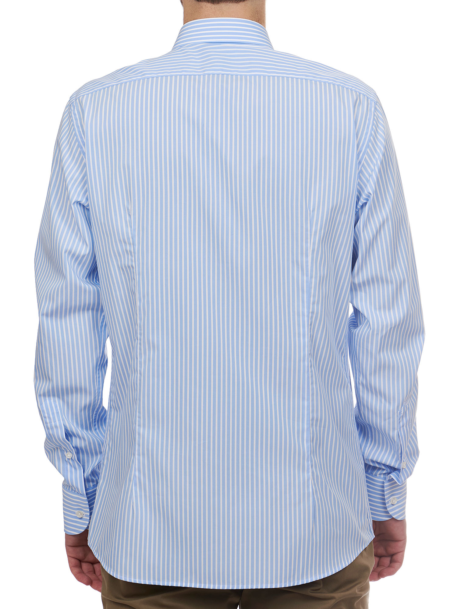 Chemise Habillée Canali Homme Taille 17 (43) - Rayée Bleu Et Blanc/violet, 100% Coton, Made In Italy - Occasion Très Bon état