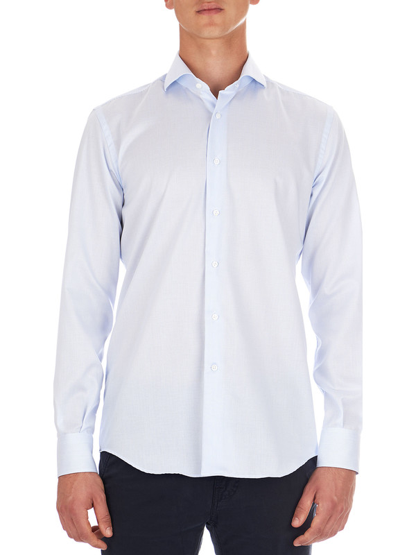 DELSIENA - Men's shirt with light blue stripes and cutaway collar