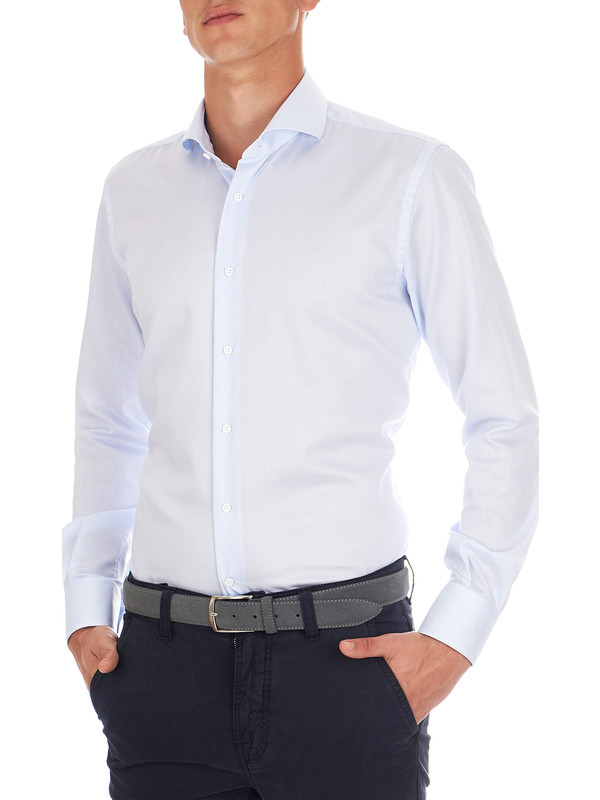 DELSIENA - Men's shirt with light blue stripes and cutaway collar