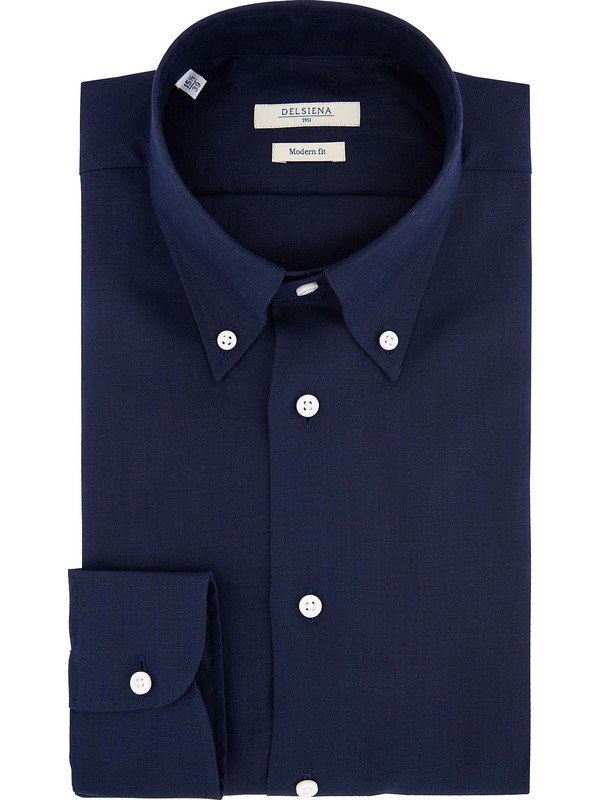 Del Siena shirt in pure blue linen button-down