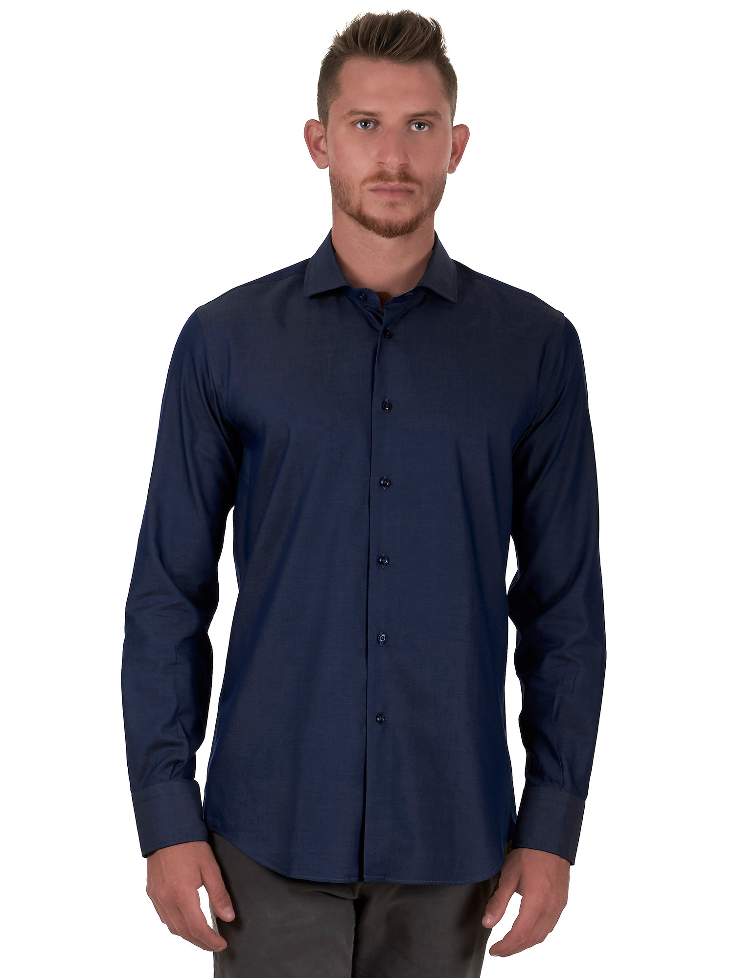 Men's shirt in blue cotton twill fabric Delsiena