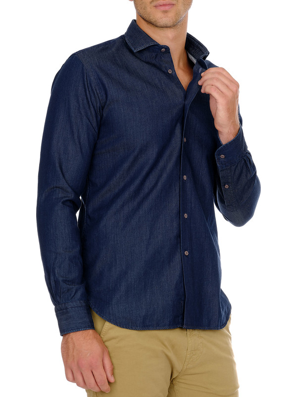 Men Fitted Wash Denim Shirt CW114312 - cwmalls - Textile & Apparel,  Apparel, Men's Clothing, Shirts - ArtPal