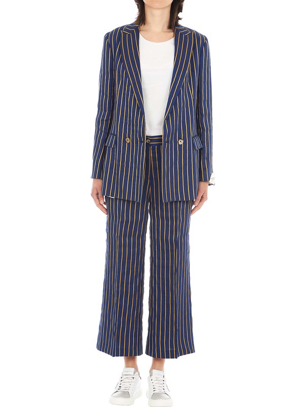 Laura Whitmore in a Pine Striped Trouser Suit  London 04202023   CelebMafia