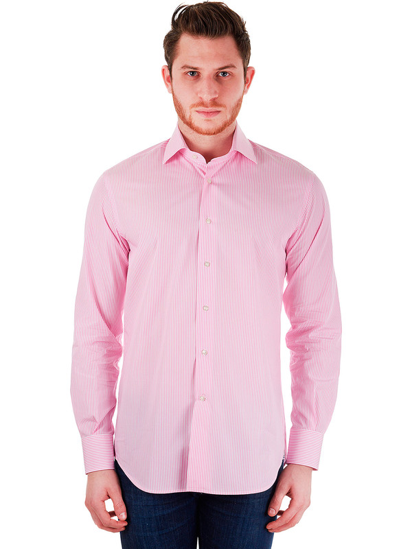 Poplin light-pink striped shirt for men - Delsiena