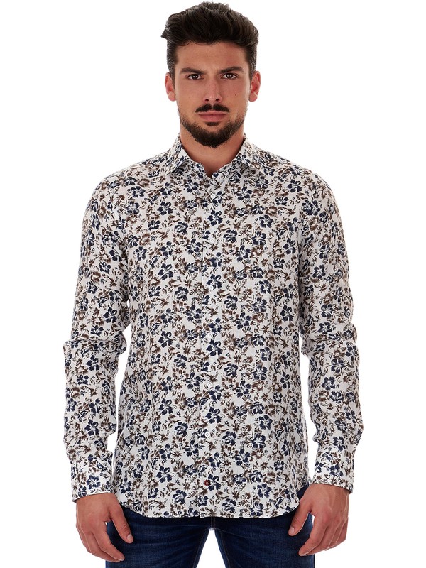 Càrrel - Printed mens shirt pure linen fabric