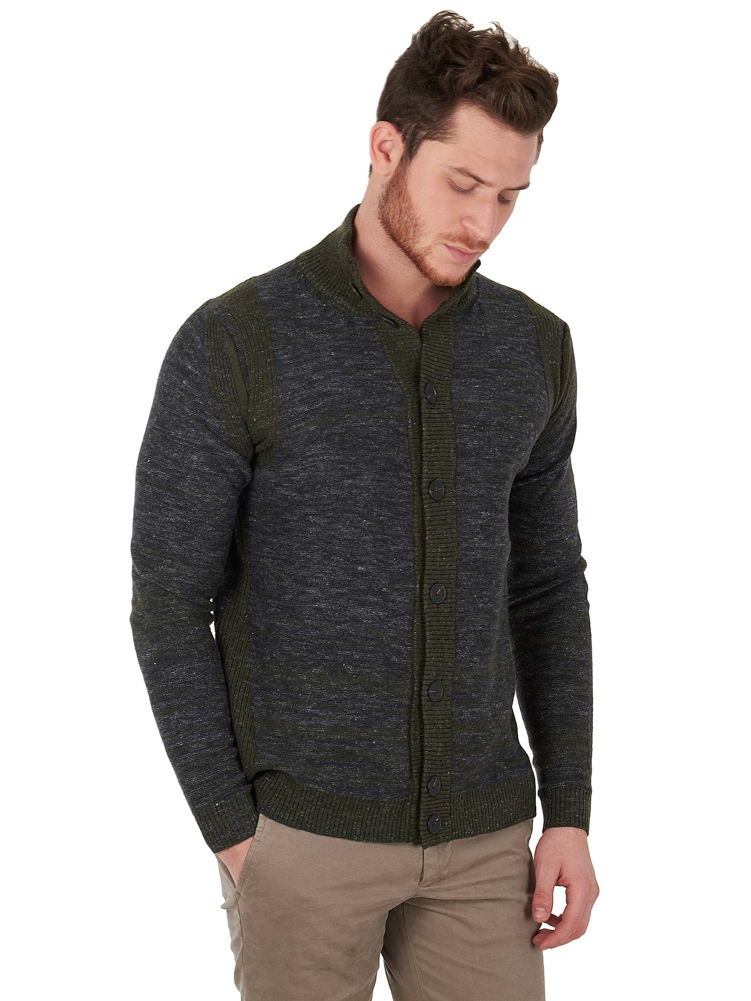 Green and gray knitted turtleneck Cardigan  for men  39  Masq