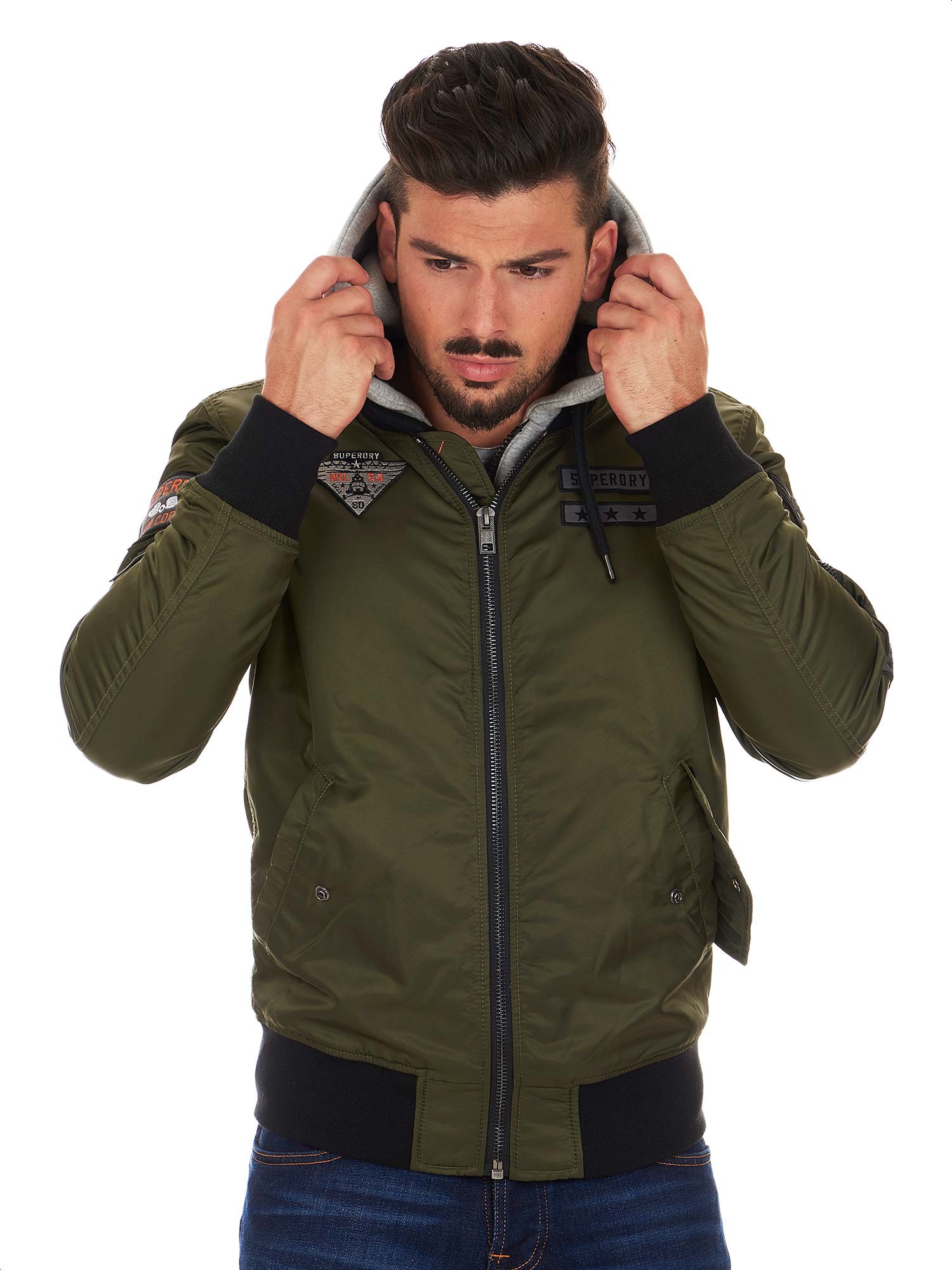 Superdry Green aviator hooded bomber