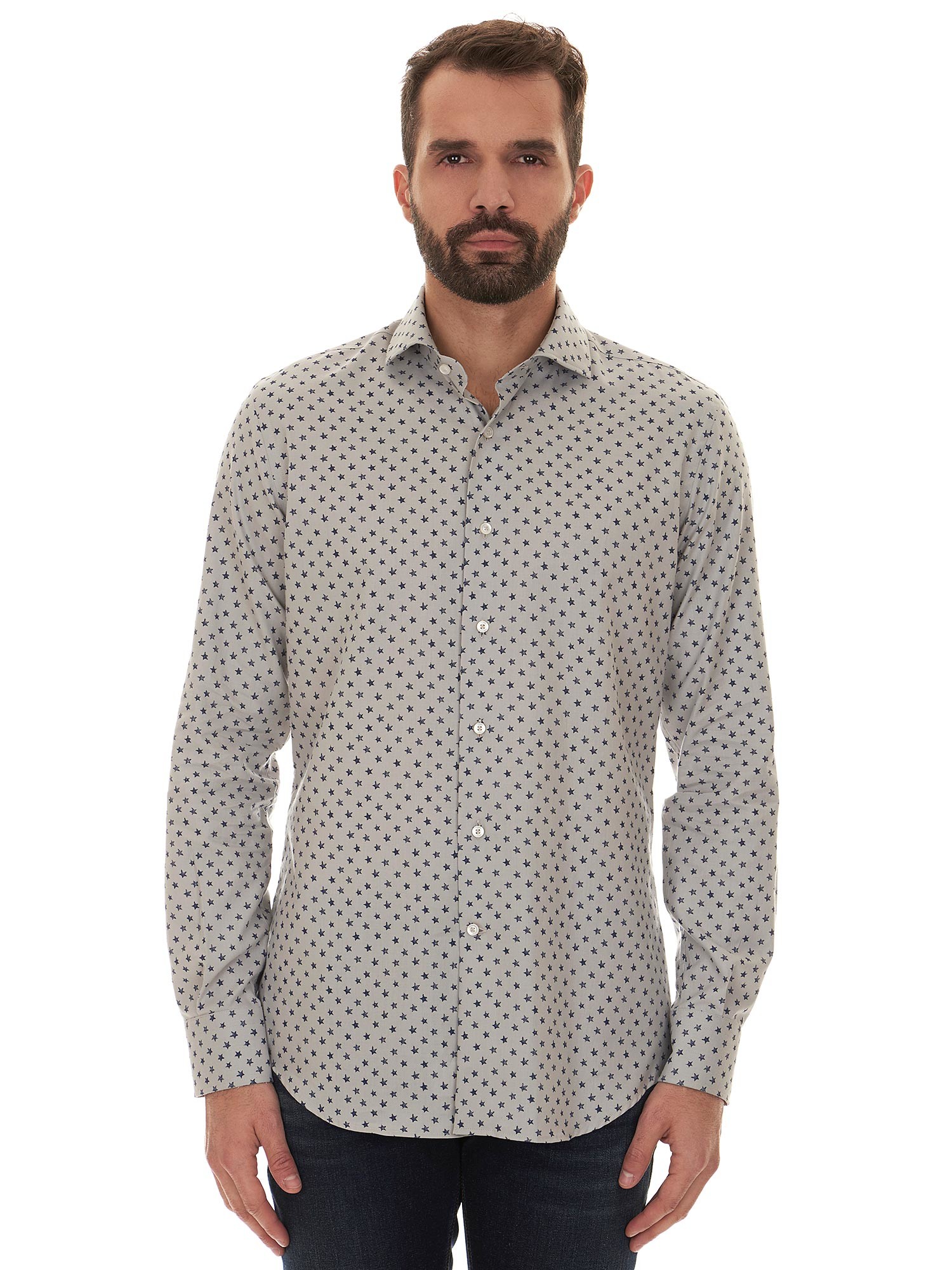 Grey star patterned Delsiena Shirt with cutaway collar