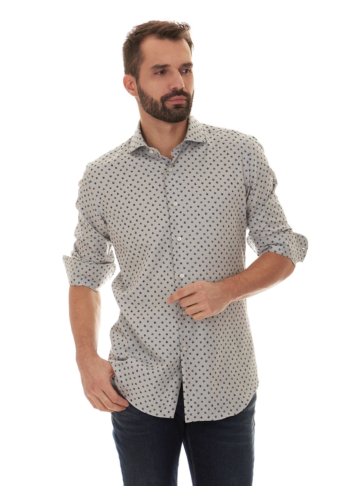 Grey star patterned Delsiena Shirt with cutaway collar