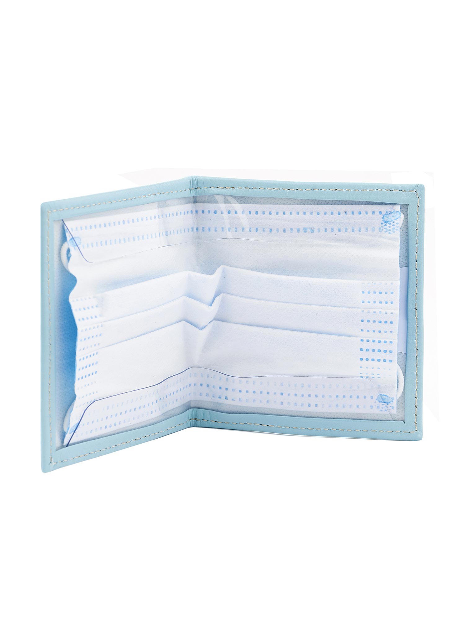 Sky blue surgical mask holder in real leather Tutus