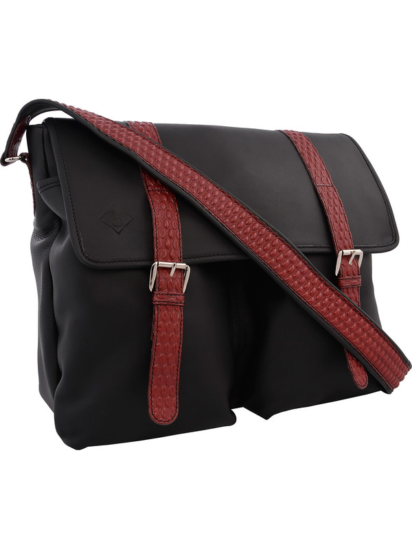 Messenger bag black and red genuine leather Mariani