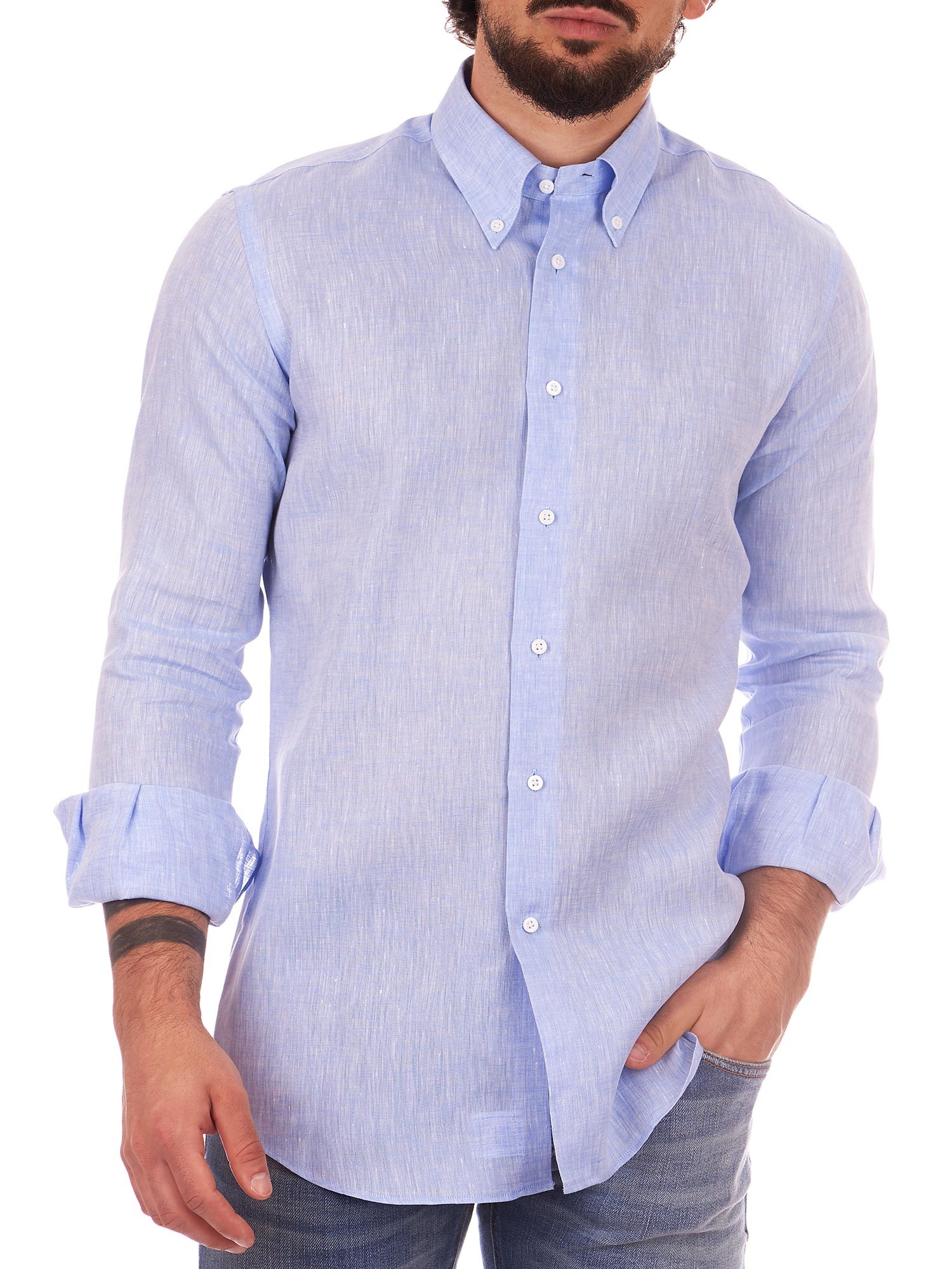 Del Siena Button down light blue linen shirt