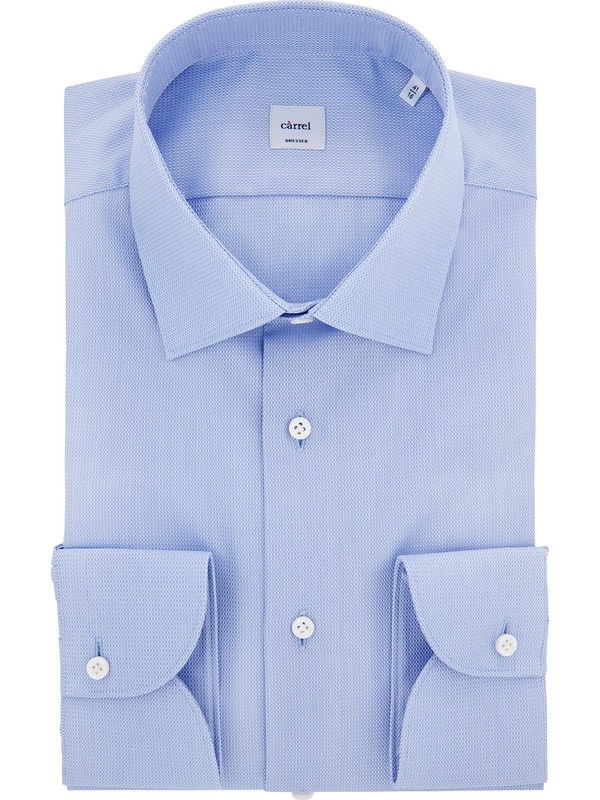 Classic Collar 2 Button Cuff Shirt in a Blue Classic Check Poplin Cotton