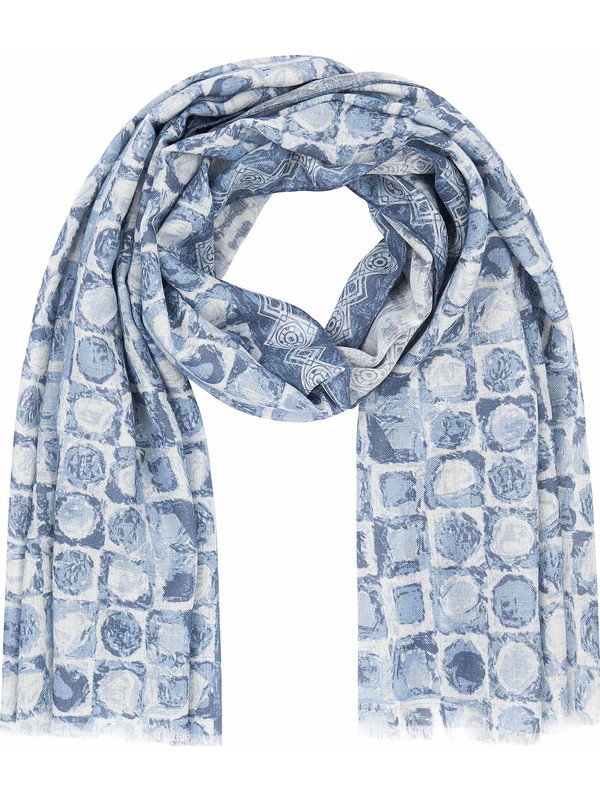 Deep blue Baroque print vintage wool scarf