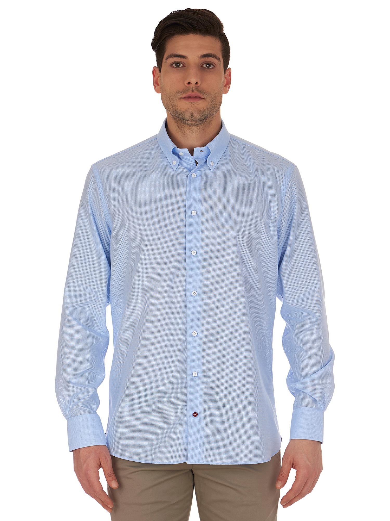 Shirt in cellular fabric with a button-down collar by Càrrel
