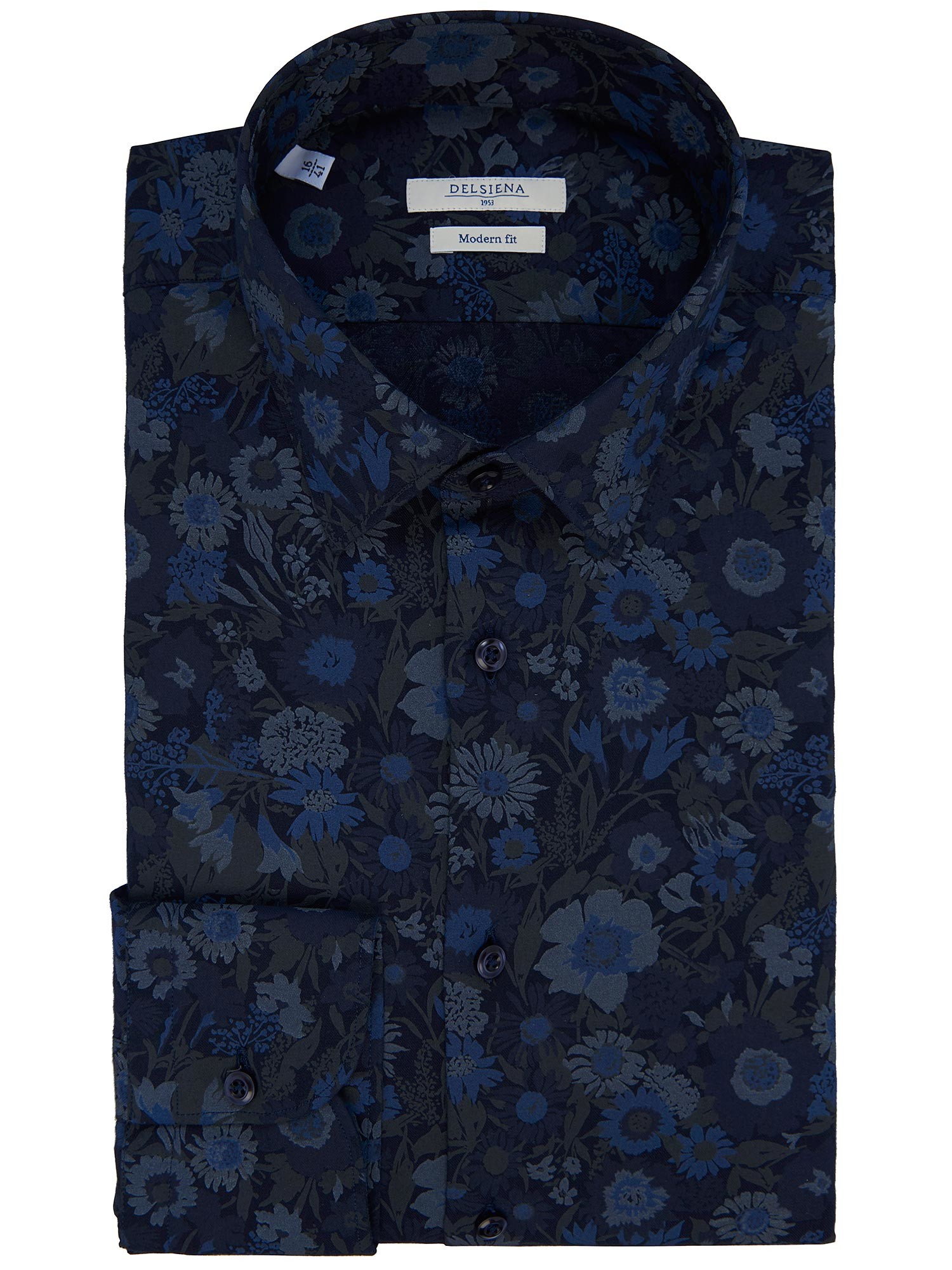 Jacquard Flowered blue shirt with classic collar for men Delsiena