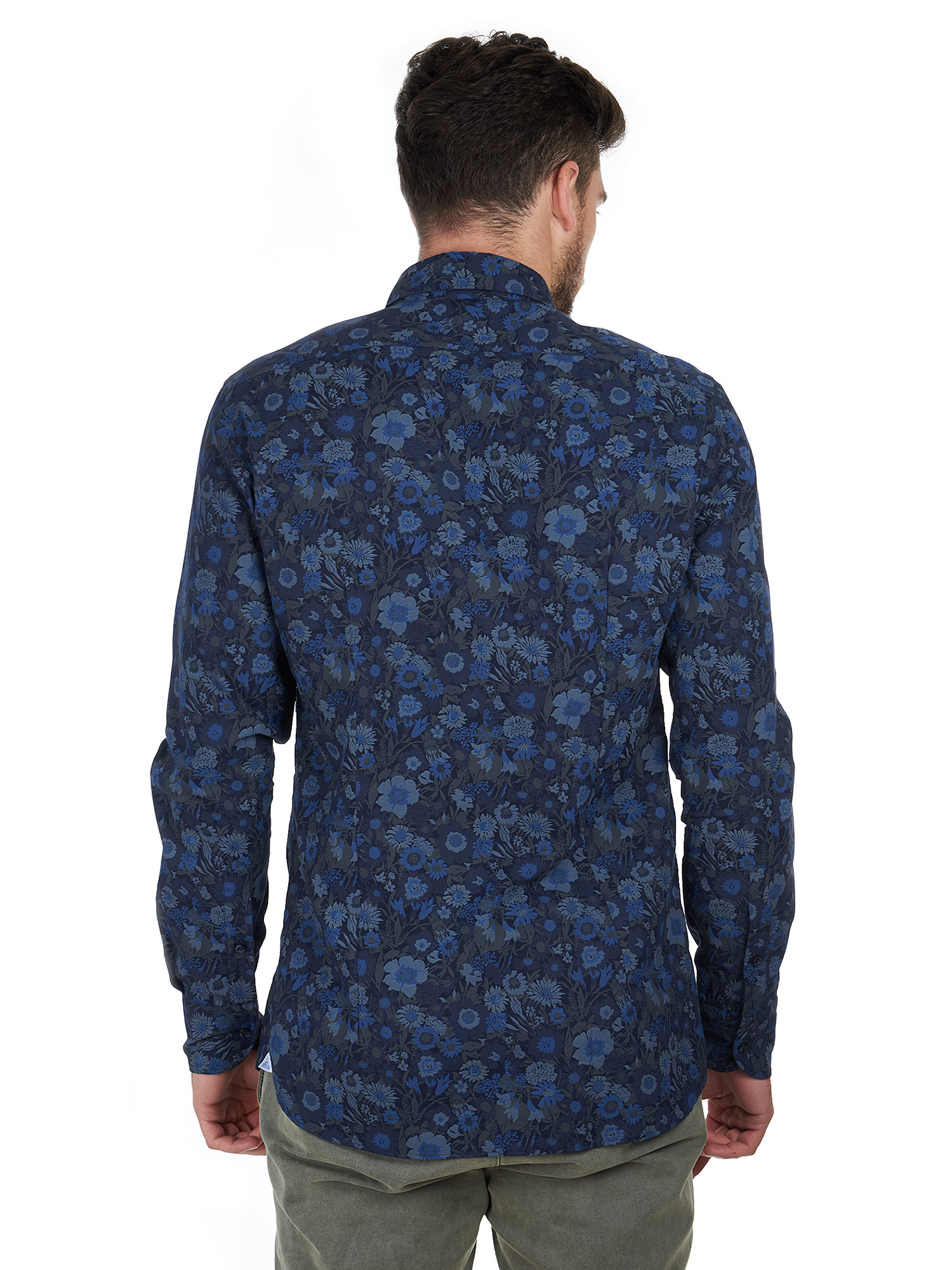 Jacquard Flowered blue shirt with classic collar for men Delsiena