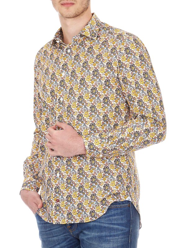 Men's shirt with yellow floral print - CÃ rrel