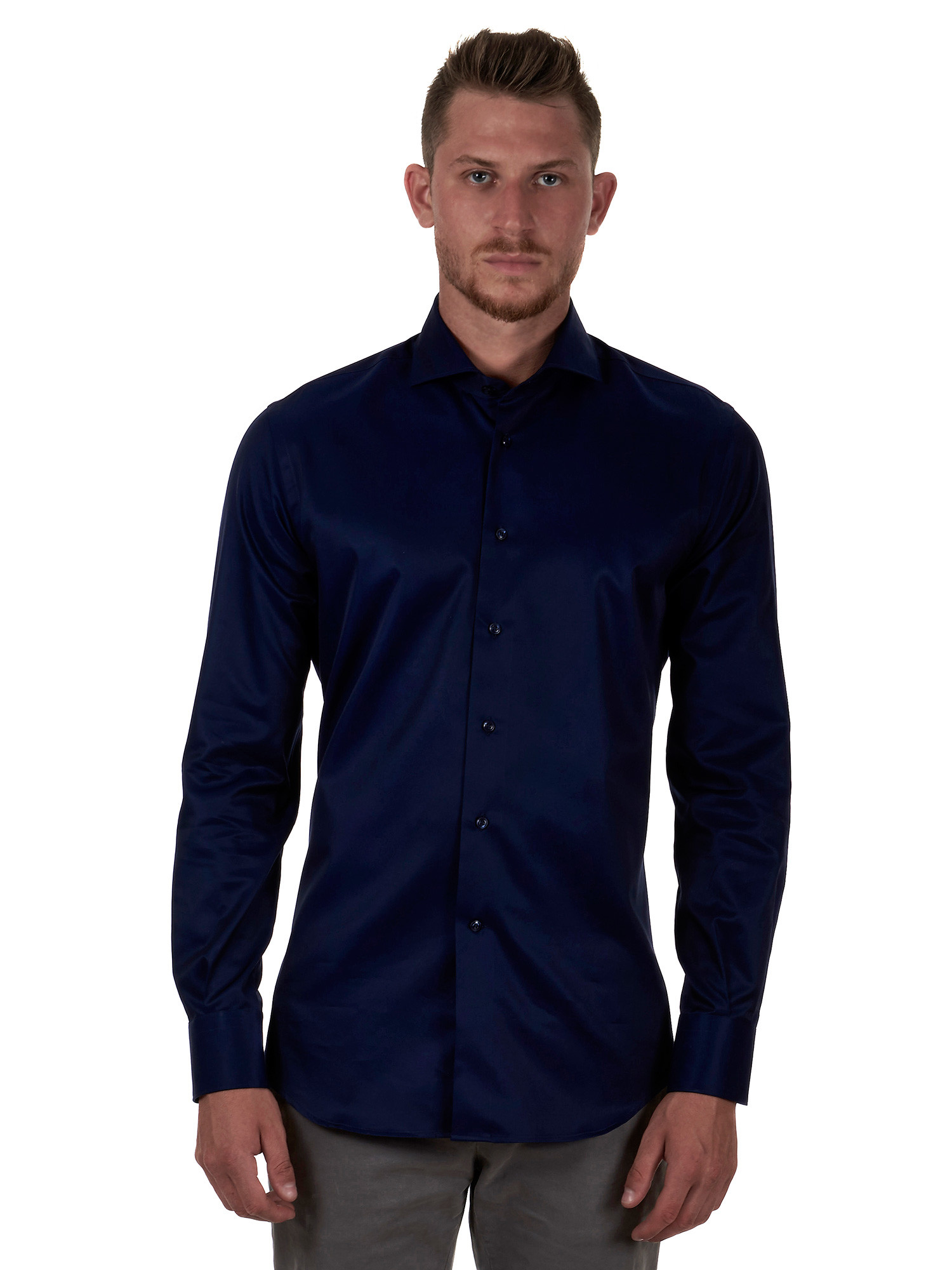 Men's Shirt elegant midnight blue cotton Delsiena