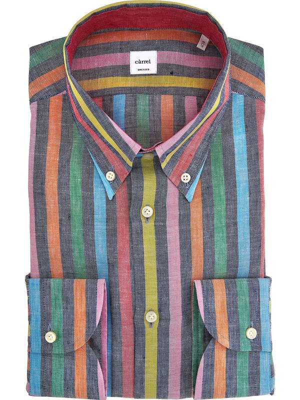Striped pastel-colored summer linen shirt button-down collar Càrrel